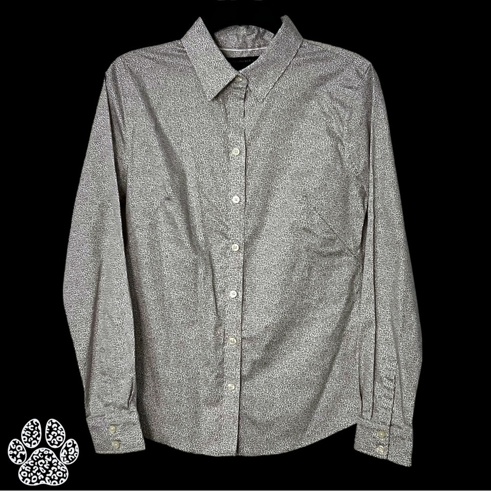 Gray Cheetah Print Button Up Blouse Size 10 Long Sleeve Tailored Banana Republic